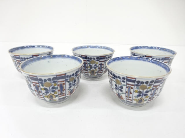 古伊万里　赤絵　花　蕎麦猪口　5客揃